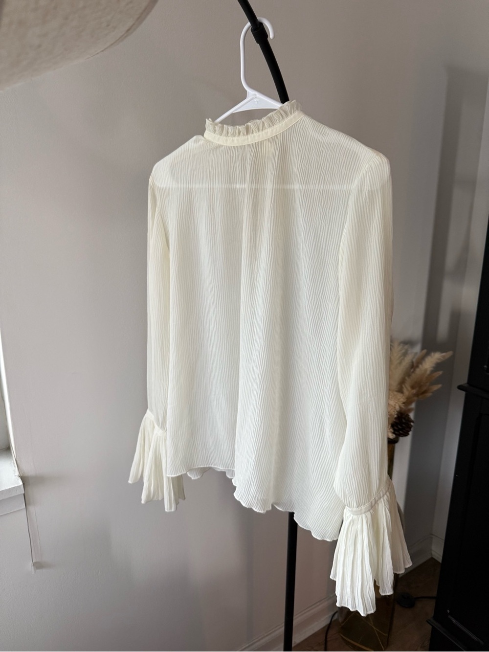 H&M Cream Ruffle-Trim Sheer Blouse